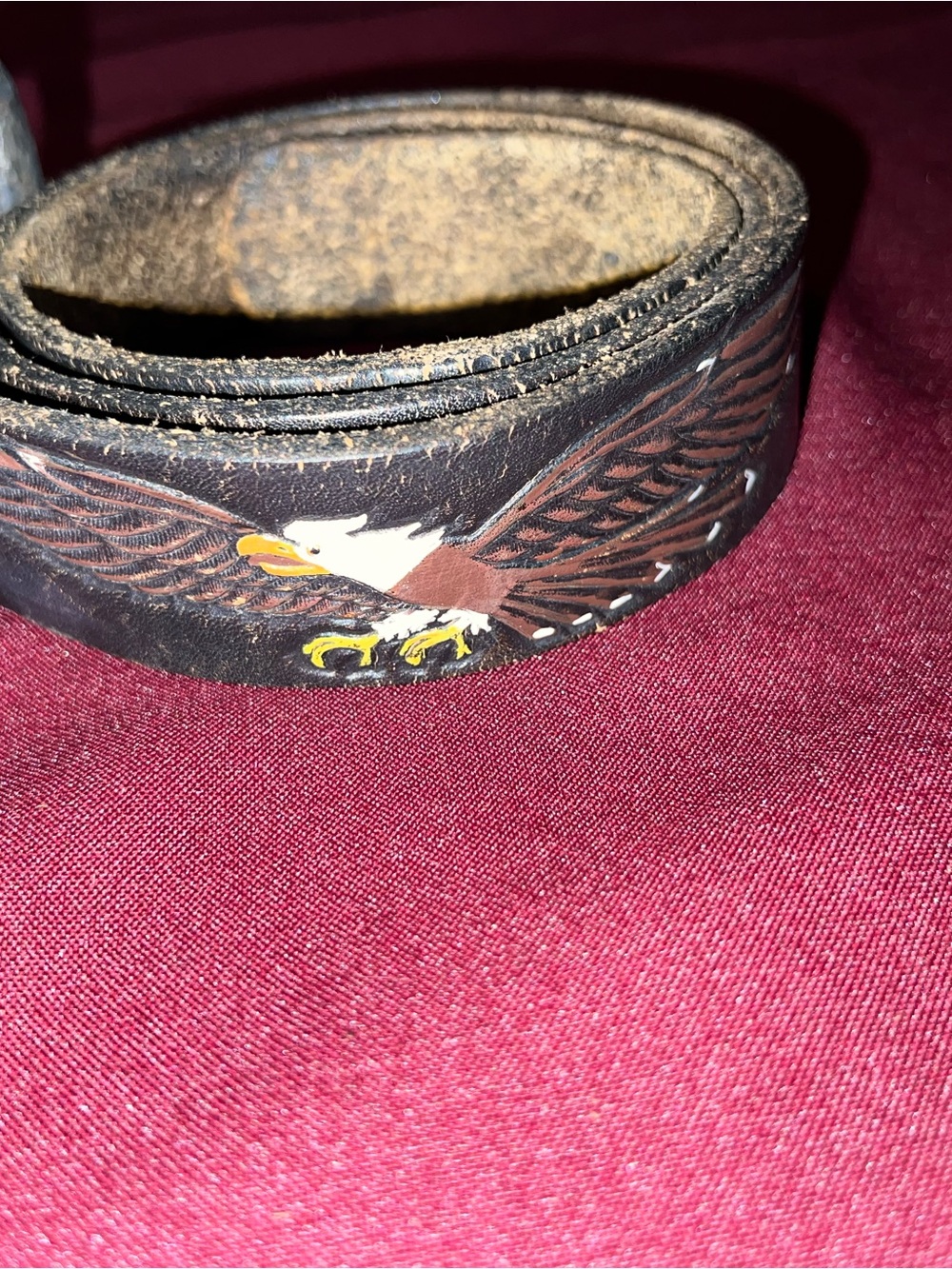 Vintage belt buckle with belt ,Leather Eagle-Print 36